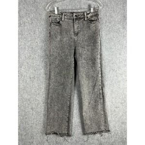 Kendall + Kylie Jean Women size 28 Wash Out Black High Rise Straight Leg Raw Hem